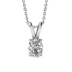 Oval Cut Solitaire Natural Earth Mined Diamond Pendant Gold Jewelry Four Prong Setting