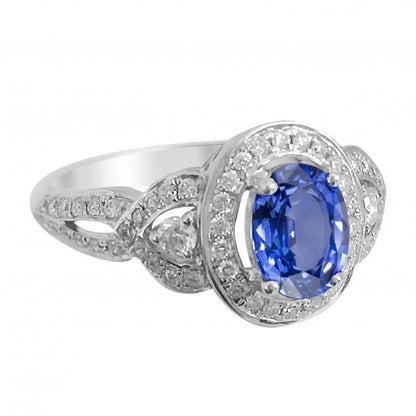 Lady’s  Style  Sri Lanka Sapphire And Diamond Ring White Gold