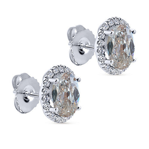 Oval Diamond Halo Studs 5.50 Ct Old Miner Gold Earrings 