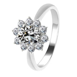 Oval Mined Natural Real Diamond ( Not Lab Grown ) Old Cut Halo Wedding Ring Flower Style 3 Carats