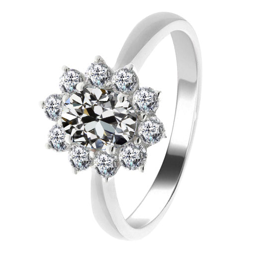 Oval Diamond Old Cut Halo Wedding Ring Flower Style 3 Carats 
