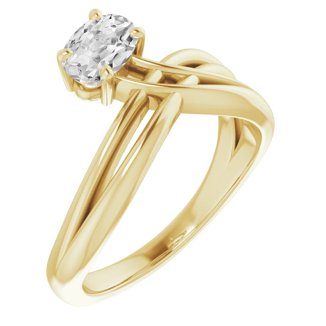 Oval Diamond Old Cut Unique Split Shank Yellow Gold Ring 2 Carats
