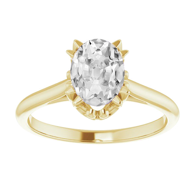 Oval Diamond Old Mine Cut Solitaire Yellow Gold Ring 4 Carats