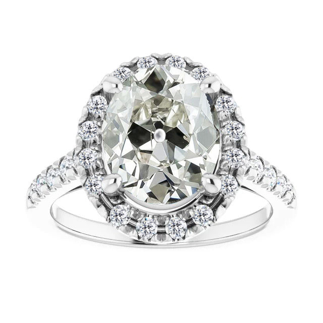 Oval Diamond Old Mine Halo Ring White Gold 5.50 Carats