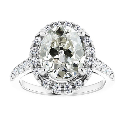 Oval Diamond Old Mine Halo Ring White Gold 5.50 Carats