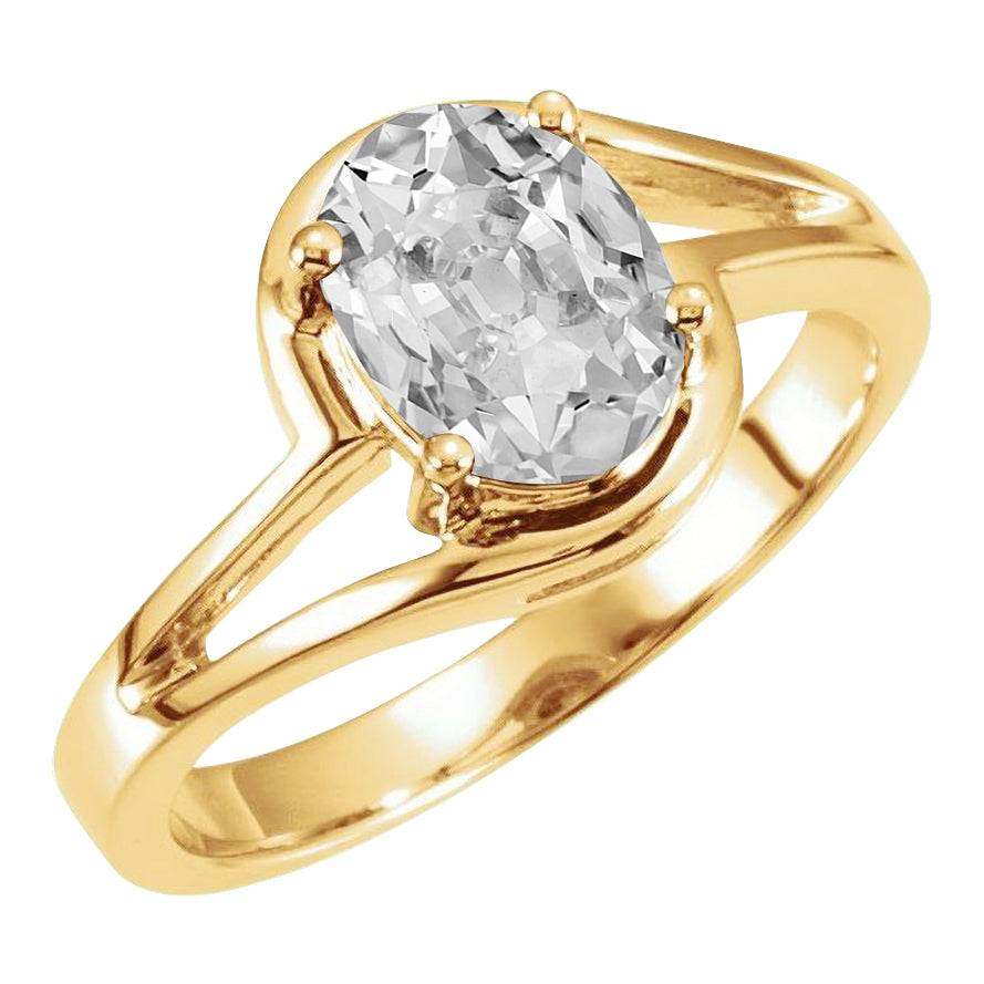 5 Carats Oval Diamond Old Miner Split Shank Yellow Gold Ring