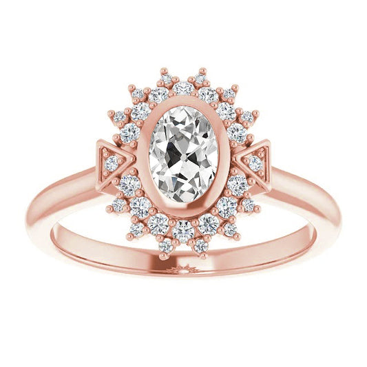 Oval Double Halo Ring Bezel Set