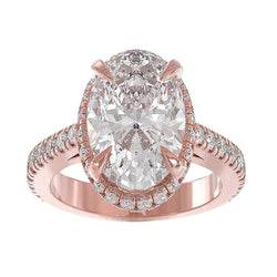 Natural  Oval Halo Diamond Engagement Ring With Accents 3.75 Ct. Rose Gold 14K