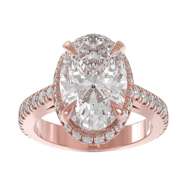 Oval Halo Natural Earth Mined Diamond Engagement Ring With Accents 3.75 Ct. Rose Gold 14K