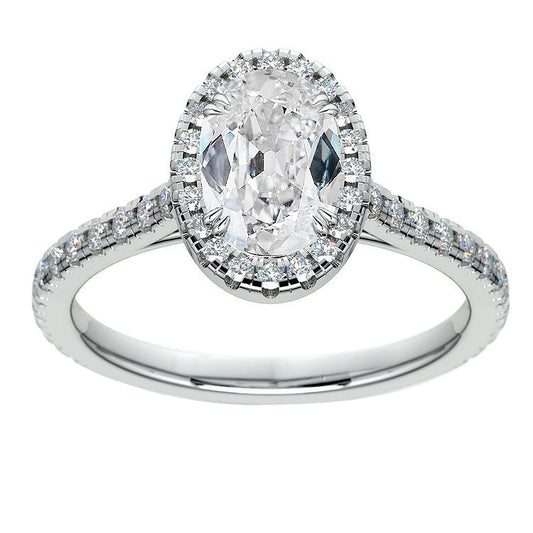 Oval Halo Engagement Ring Old Miner Diamond Double Prong 