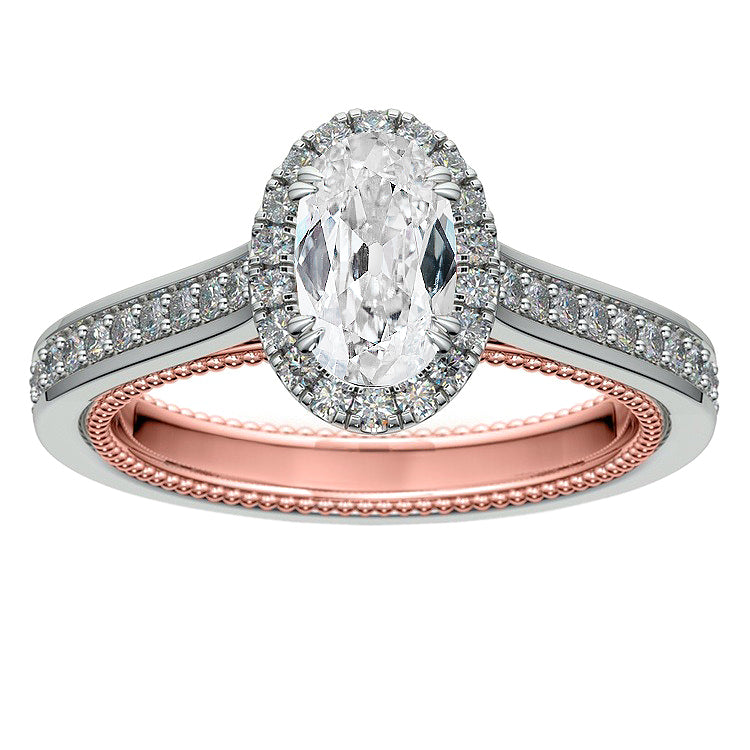 Oval Halo Ring Old Miner Diamonds Accented Jewelry Two Tone