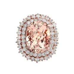 Oval Morganite And Round Natural Earth Mined Diamonds 14 Ct Ring Gold Rose 14K