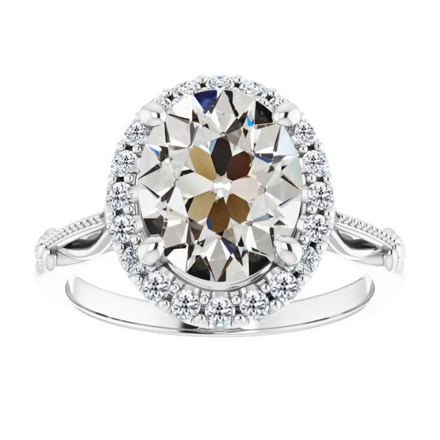 Oval Old Cut Antique Style Halo Wedding Diamond Ring 5 Carats