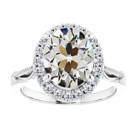 Oval Old Cut Antique Style Halo Wedding Diamond Ring 5 Carats