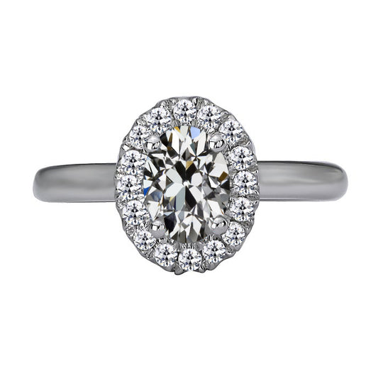 Old Miner Cut Diamond Halo Ring Jewelry Gold