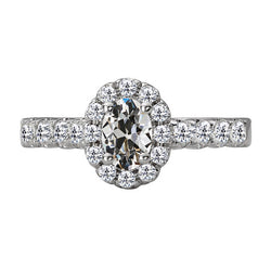 Oval Old Cut Diamond Halo Wedding Ring 7 Carats 14K Gold