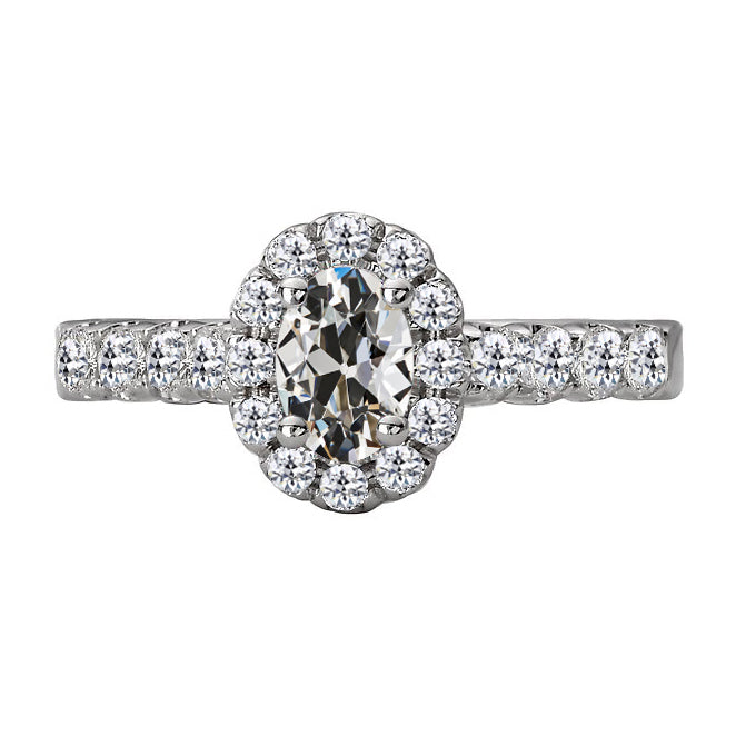 Oval Old Cut Diamond Halo Wedding Ring
