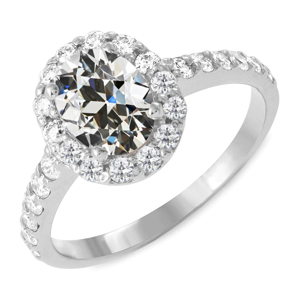Oval Old Cut Diamond Halo Wedding Ring 6.50 Carats Ladies Jewelry