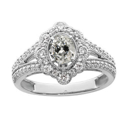 Oval Old Cut Natural Earth Mined Diamond Ring Flower Vintage Style Split Shank 4 Carats