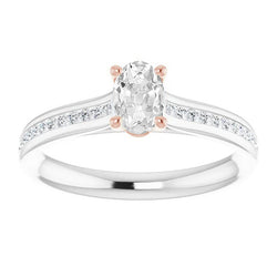 Oval Old Cut Diamond Ring Two Tone Prong Channel Set 4.40 Carats