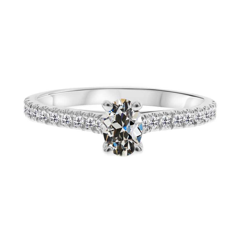 Oval Old Cut Diamond Ring With Accents 3 Carats
