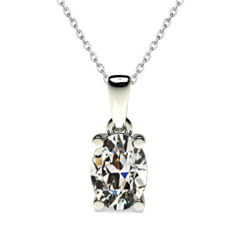 Oval Old Cut Diamond Solitaire Pendant 2 Carats Prong Set
