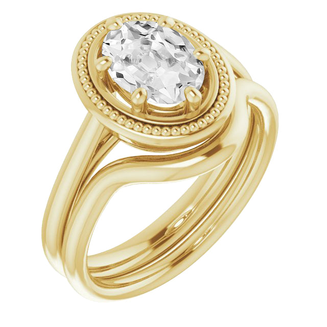 Oval Old Cut Diamond Solitaire Ring Set 3 Carats