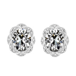 Oval Old Cut Mined Diamond Stud Earrings Jewelry 3.50 Carats