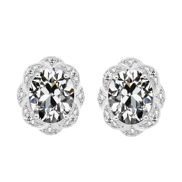 Oval Old Cut Diamond Stud Earrings Jewelry 3.50 Carats