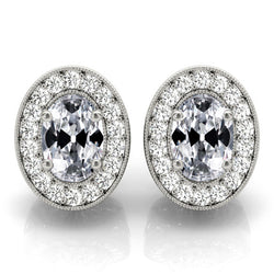 Oval Old Cut Mined Diamond Stud 9.50 Ct Halo Earring Prong Set