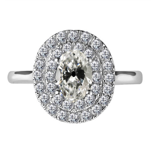 4.50 Carats Oval Old Cut Double Halo Diamond Wedding Ring Gold 14K