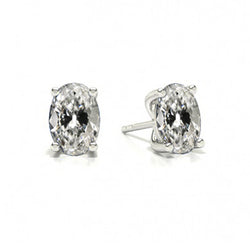 Oval Old Cut Earrings Diamond Stud 3 Carats White Gold