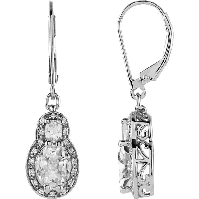 Oval Old Cut Halo Diamond Leverback Earrings Basket Style 5.25 Carats