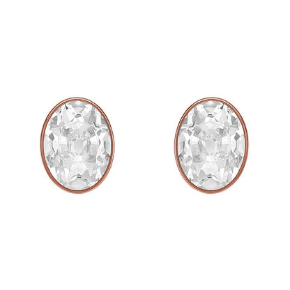 Oval Old Cut Rose Gold Solitaire Diamond Stud Earrings Bezel 4 Carats