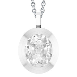 Oval Old Cut Solitaire Natural Earth Mined Diamond Pendant 5 Carat White Gold Slide Bail
