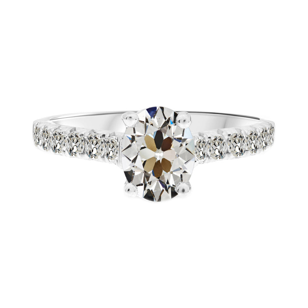 4 Carats Oval Old Cut Solitaire Diamond Ring With Accents