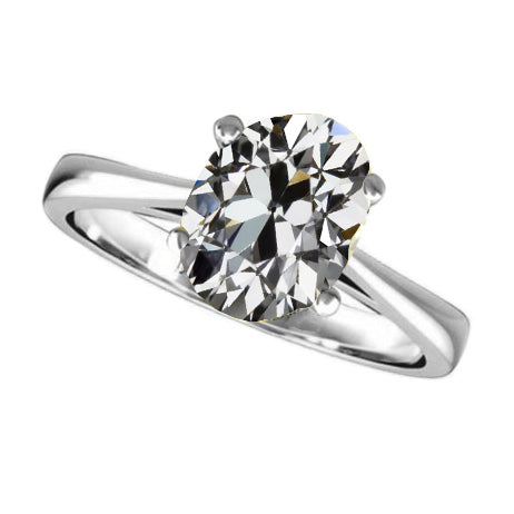 Oval Old European Diamond Engagement Ring 3 Carats White Gold 14K