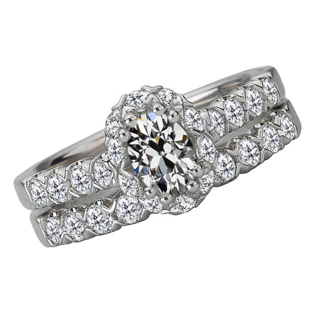 Oval Old European Halo Diamond Engagement Ring Set 4 Carats