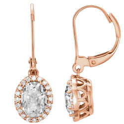 Oval Old Mine Cut 8 Carats Rose Gold Diamond Leverback Drop Earrings