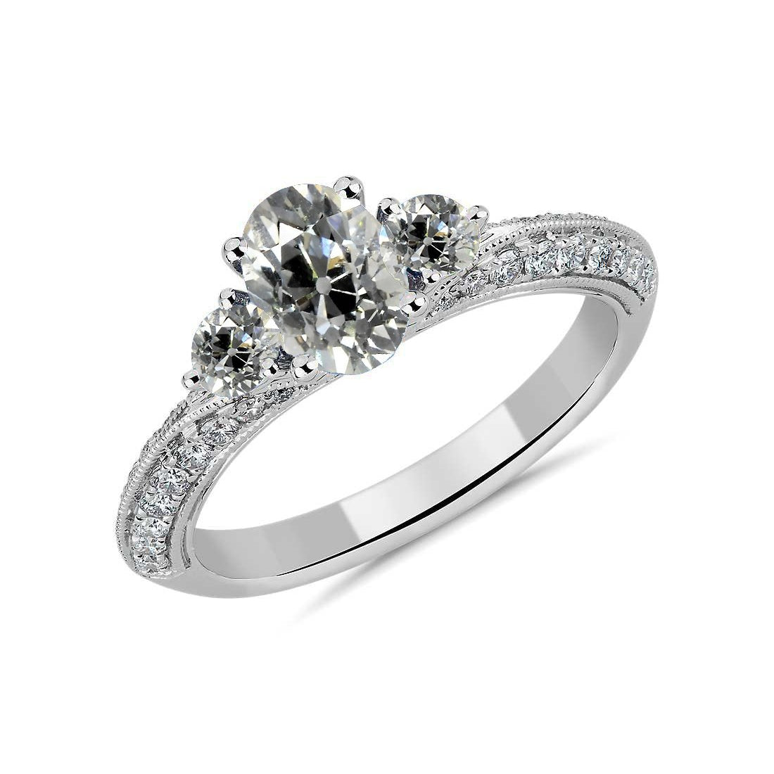 Oval Old Miner Diamond 3 Stone Ring