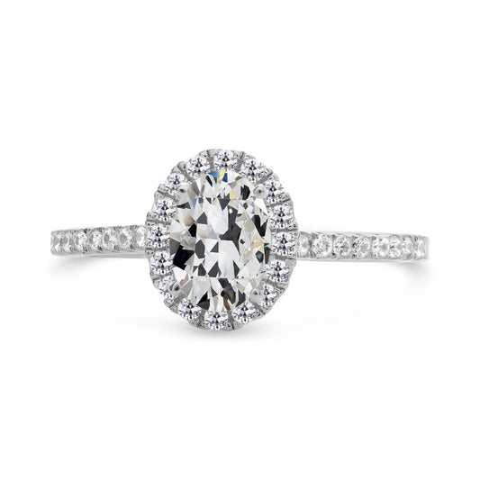 Oval Old Mine Cut Diamond Halo Ring 