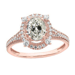 Oval Old Mine Cut Diamond Halo Wedding Ring Rose Gold 5.25 Carats
