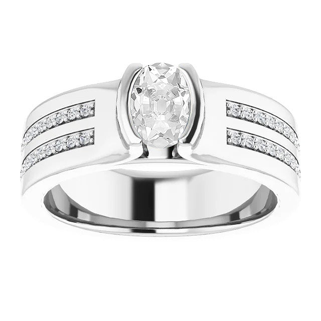 Oval Old Mine Cut Diamond Ring Channel Set