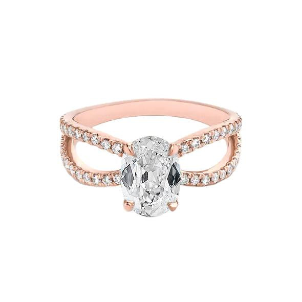 Wedding Anniversary Oval Old Miner Diamond Ring Rose Gold