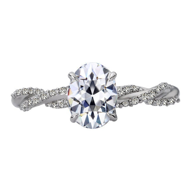Oval Old Mine Cut Diamond Ring Prong Set