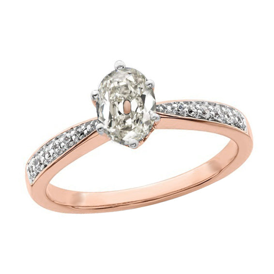 Woman's Wedding White Peach  Oval Old Miner Cut Diamond Ring