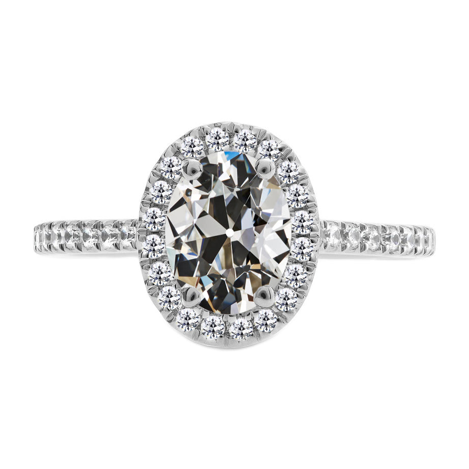 5 Carats Oval Old Mine Cut Engagement Ring Halo Setting Jewelry