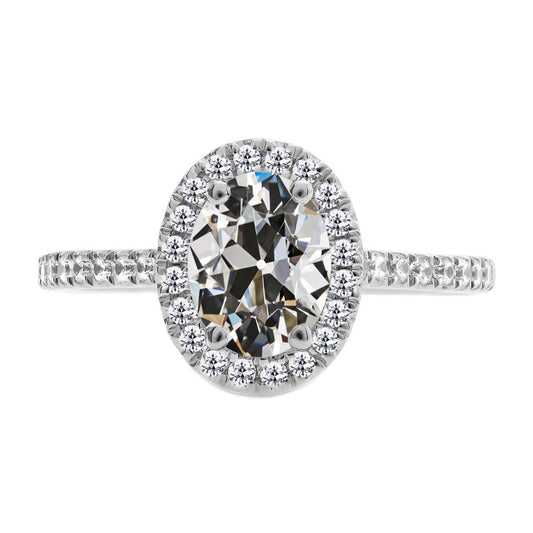 5 Carats Oval Old Mine Cut Engagement Ring Halo Setting Jewelry
