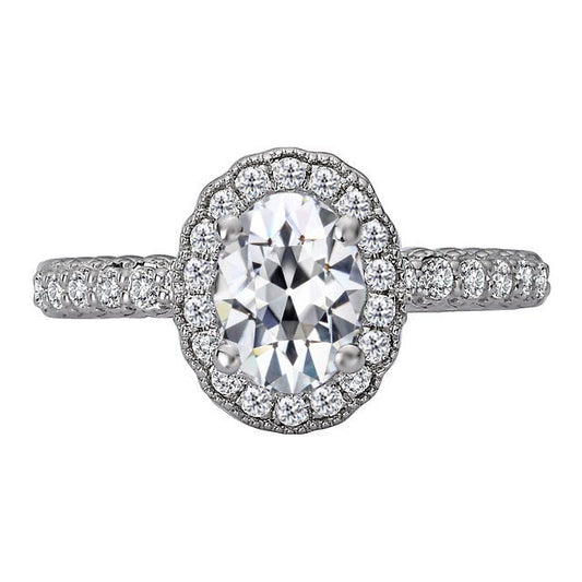 Oval Old Mine Cut Halo Diamond Engagement Ring 5.50 Carats