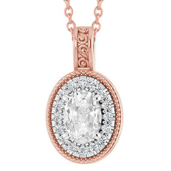 Oval Old Mine Cut Halo Real Natural Earth Mined Diamond Pendant 4.50 Carats Two Tone Gold 14K